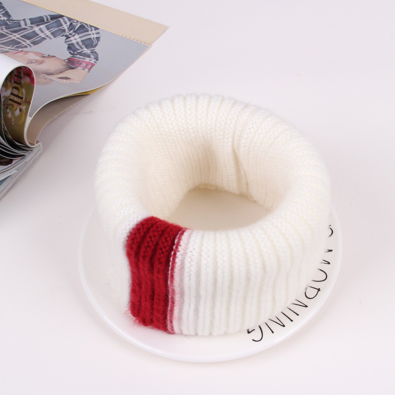 Gebreide halssjaal meisjes dikke warmere fleece binnenkant winter effen snood sjaal wol elastische kinderen kraag ring sjaals: Ivoor