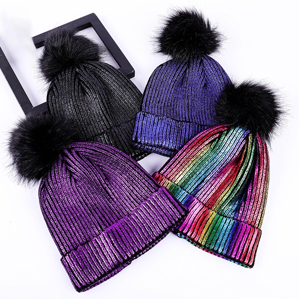 Bola de Pelo para niña, gorro bonito con Pompón, gorrito sólido a prueba de viento