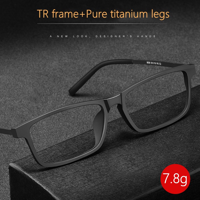 Lunettes en titane pur pour hommes, monture TR90 ultralégère, myopie, hypermétropie, grande monture, 8836x