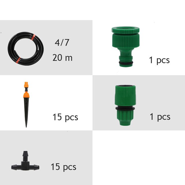 Micro Drip Plant Watering Kit DIY Garden Irrigation Mist Cooling System with Adjustable Nozzles and Water Timer Package: 20M