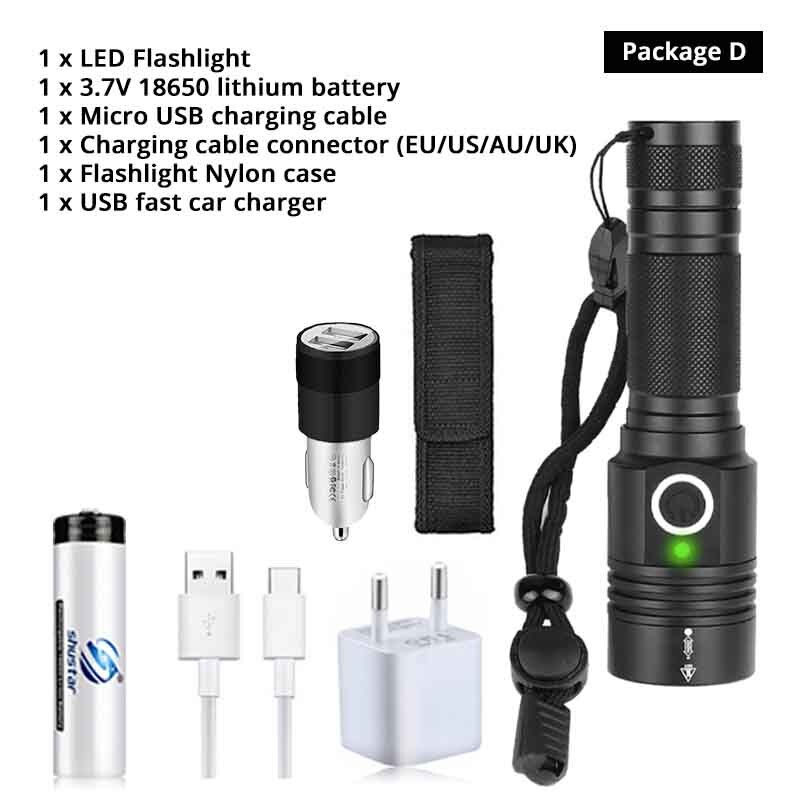 Super helle XHP50 LED Taschenlampe Mit bottom magnet Wasserdichte Taschenlampe Unterstützung zoom 4 Beleuchtung modi camping lampe: Package D