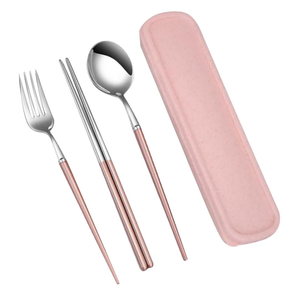 Flatware Set Portable Durable Stainless Steel Silverware Set Reusable Utensils for Camping Travel Picnic: Pink 1
