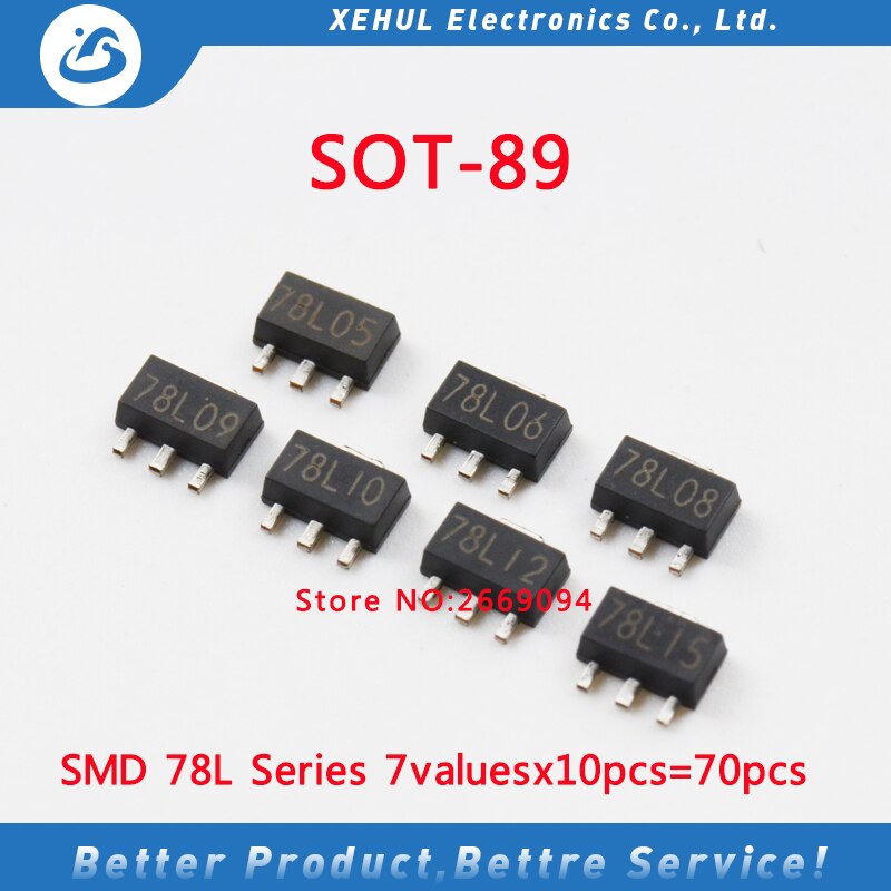 SOT-89 SMD transistor Assortiti KIT Totale 12 tipi X5pcs = 60pcs contiene 78L05 78L06 78L08 78L09 78L10 78L12 78L15 79L05 79L15: 78L  7values each 10