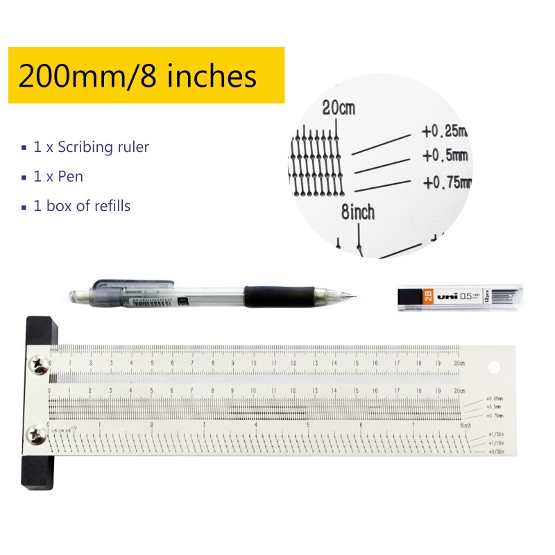 T-square Precision Marking Ruler, T-Rule, Fine Woodworking Scriber Mark Line Measuring Tool 200/300/400mm 8/12/16inches