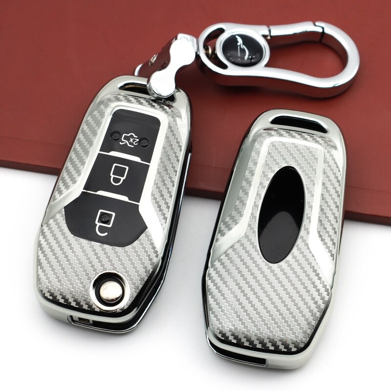 Soft TPU Car Key Chain Covers Case Accessories Cap Holder for Ford Explorer F150 F250 Ranger Ecosport Mondeo,Silver