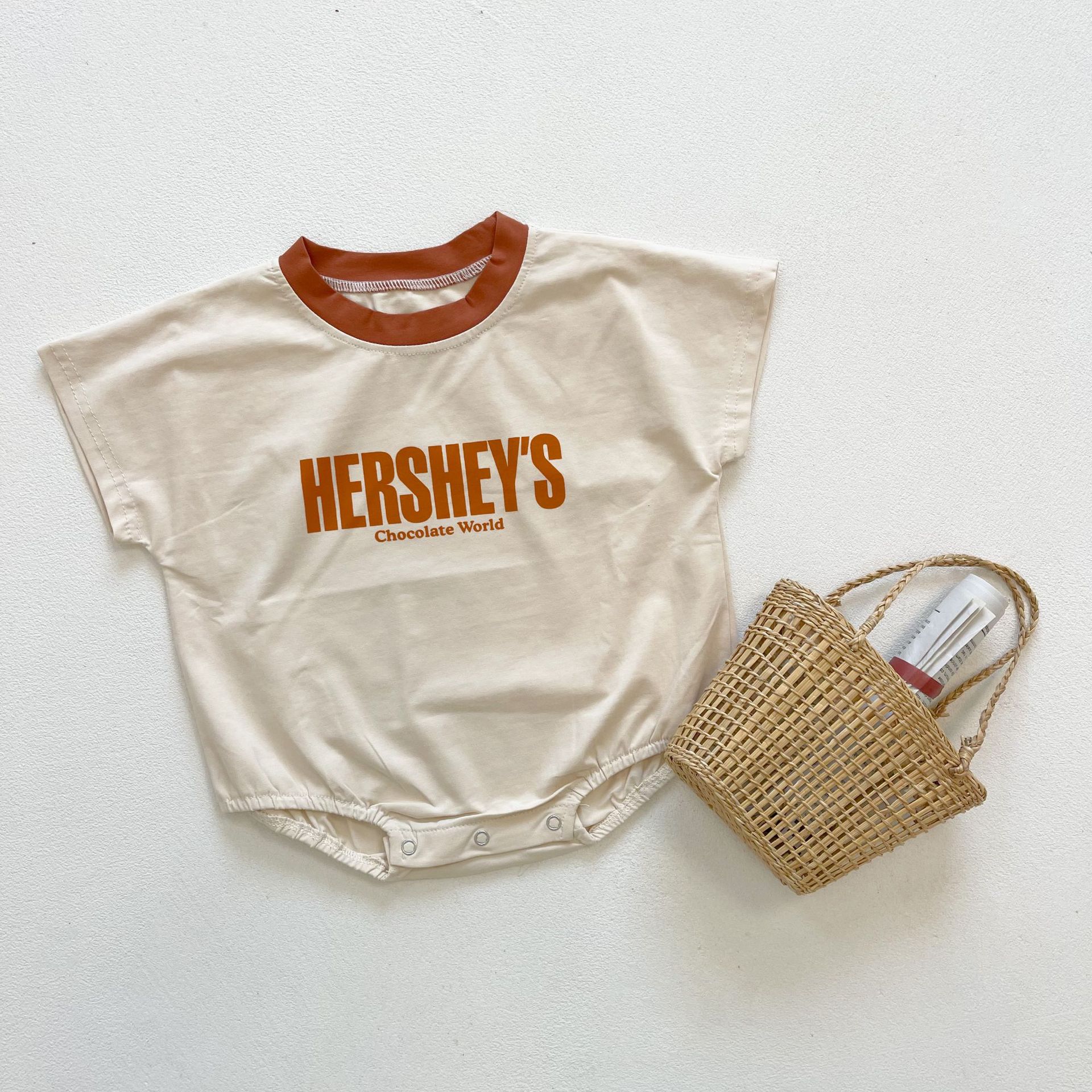 2022 Zomer Baby Korte Mouw Katoen Bodysuit Mode Brief Print Pasgeboren Kleding Jongens En Meisjes Jumpsuit Baby Onesie: apricot / 9M   73cm