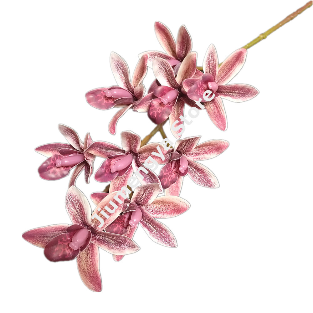 One Real Touch Cymbidium Orchid Flower Plant Artificial 9 Heads Phalaenopsis Orchis for Wedding Home Decorative Flowers: Red