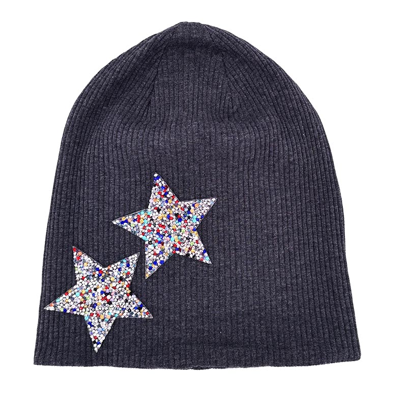 Gzhilovingl färgglada strass stjärnmössor hattar för kvinna dam höst vinter bomull ribbad slouch skullies hattar