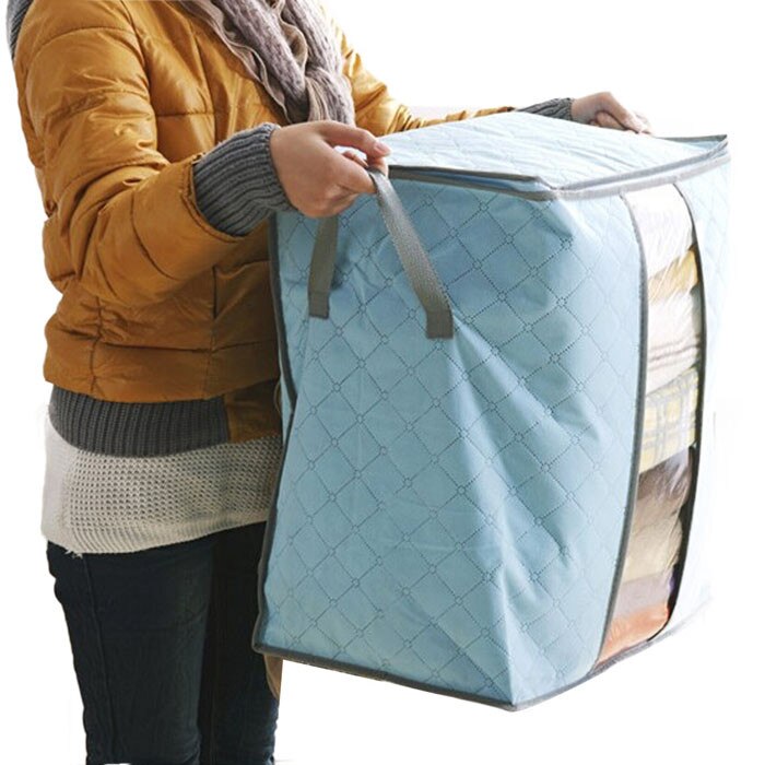 Opbergtas Doos Draagbare Organizer Non Woven Onderbed Pouch Opbergdoos Bamboe Kleding Storaging Bag #25: Sky Blue