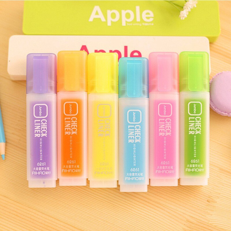 6pcs/pack Fluorescent Highlighter Marker Multi-Color Highlighter Pen Marker Paint Pens Set Stationery Office School Supplies