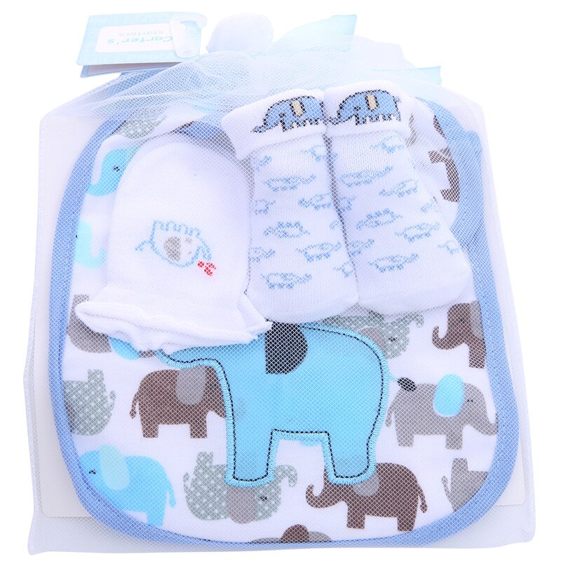 1 bag Baby Cotton Bibs Towel Socks Sets Newborn Kids Burp Cloths+Socks +Anti-scratch Gloves Boys Girls Christmas Birthday