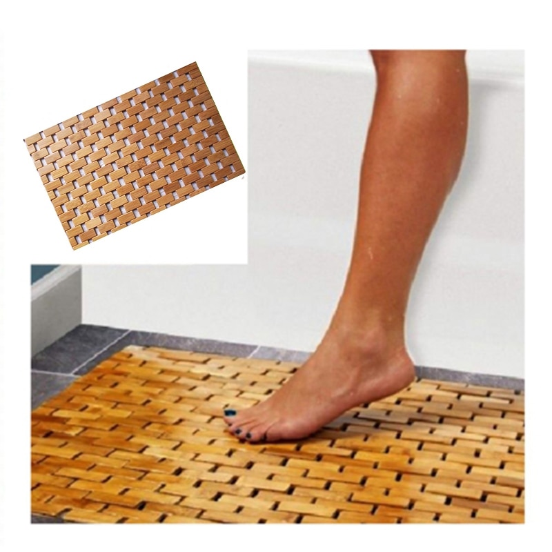 Teak træ bademåtte fødder brusebad gulv naturlig bambus skridsikker stor 50 x 70cm: Default Title