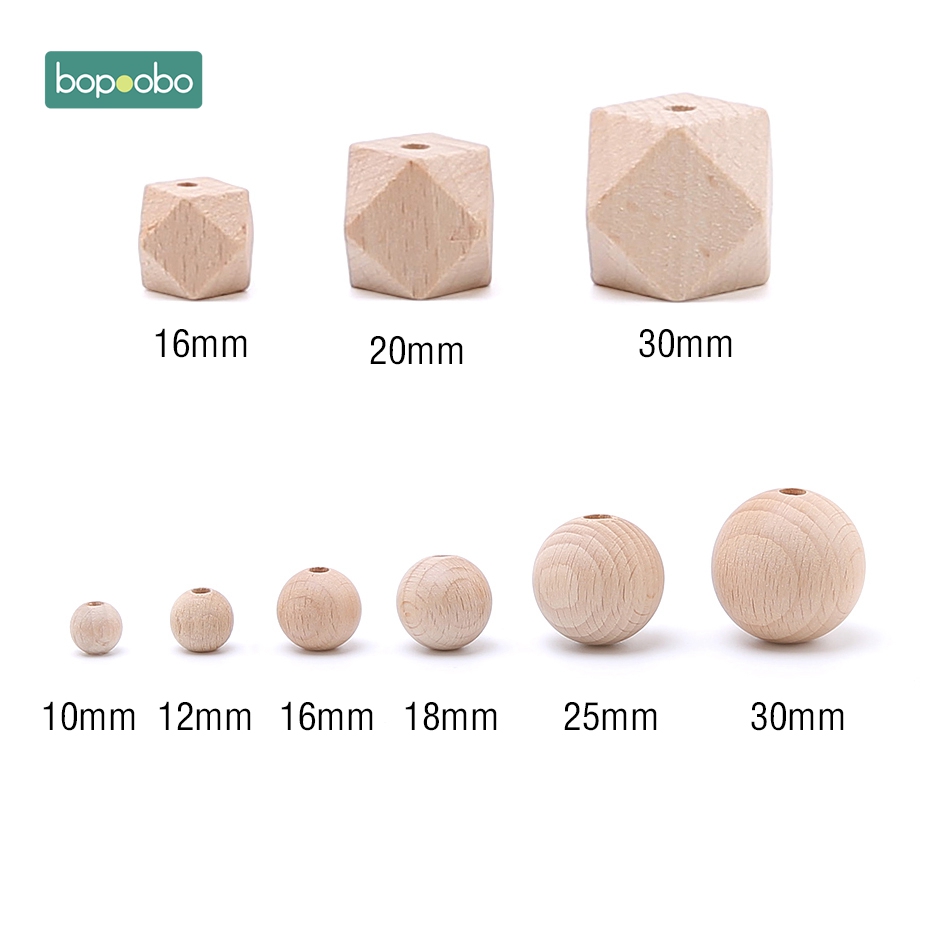 Bopoobo 100pc 8-25mm bøgetræ bitring træperler tyggeligt træ bittesmå stang bider sekskantede perler gør-det-selv vedhæng håndværk tilbehør