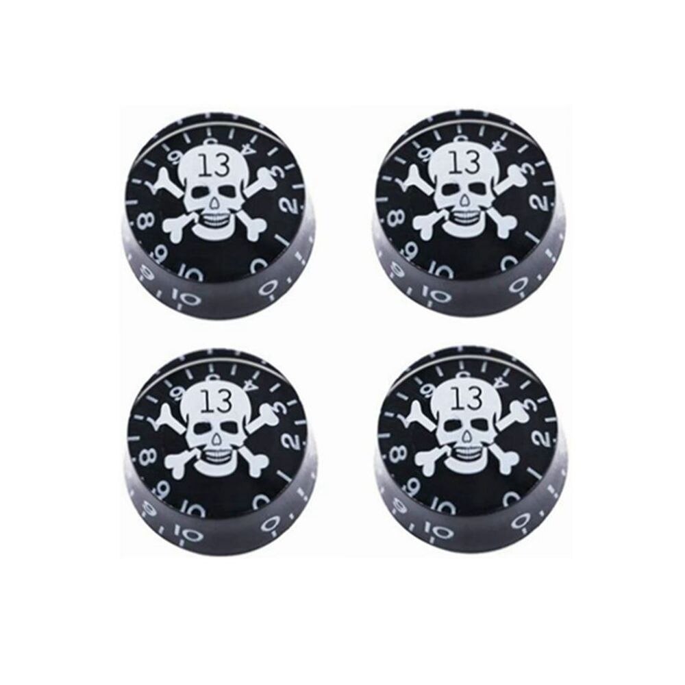 4 Pcs Skull Electric Guitar Knobs Guitar Speed Control Volume Tone Knobs Potentiometer Knob for LP SG TL ST Style Guitar: Black white skull