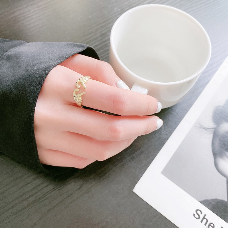 Creatieve Handen dan Hart Ring Geometrische Palm Liefde Gebaar Paar Ringen Voor Vrouwen Punk Mode Bruiloft Sieraden 2022 Lover &#39;S