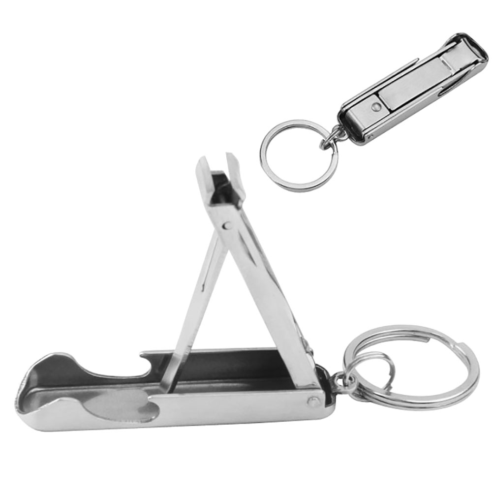 Een dual-gebruik Roestvrij Staal Nagelknipper Mini Flesopener Sleutelhanger Huishouden ultradunne Opvouwbare Silver