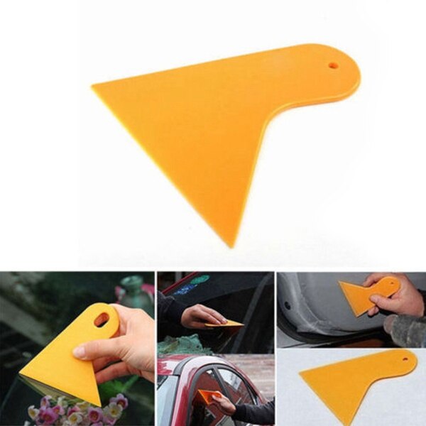Plastic Yellow Auto Car Window Sticker Film Scraper Squeegee Cleaning Tool 10.5x9.5cm
