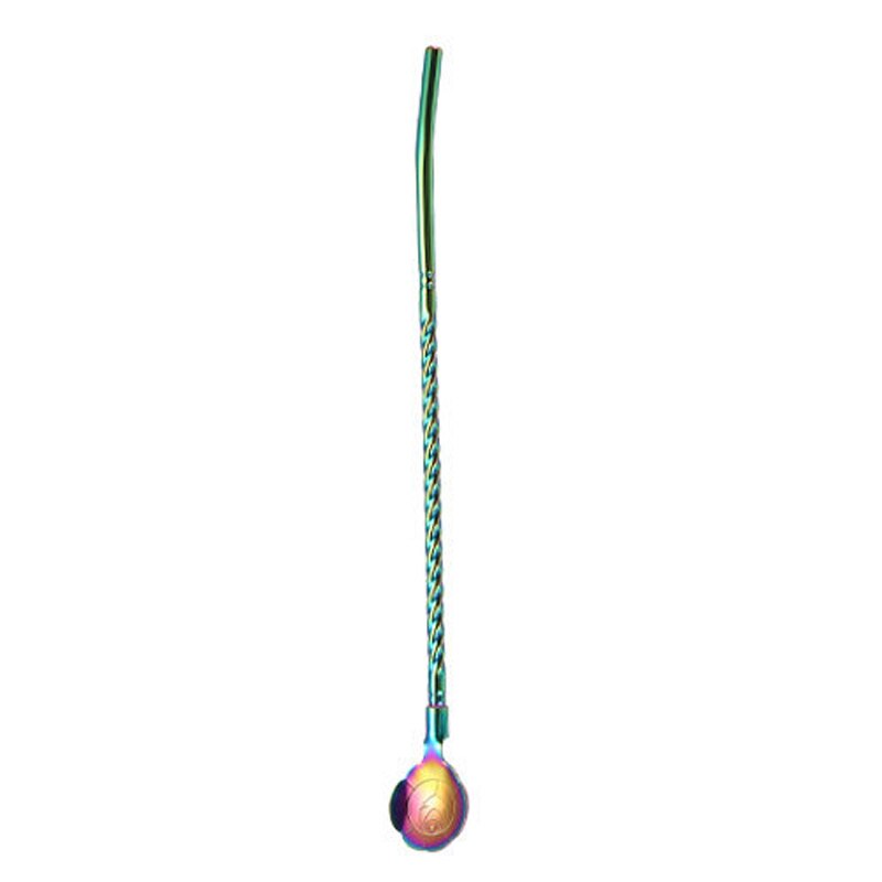 Cuillère en paille Rose torsadée, 1 pièce, fleurs de cerisier, longue paille dorée Portable réutilisable en acier inoxydable, cuillère à remuer pour Cocktail et café: rose multicolor