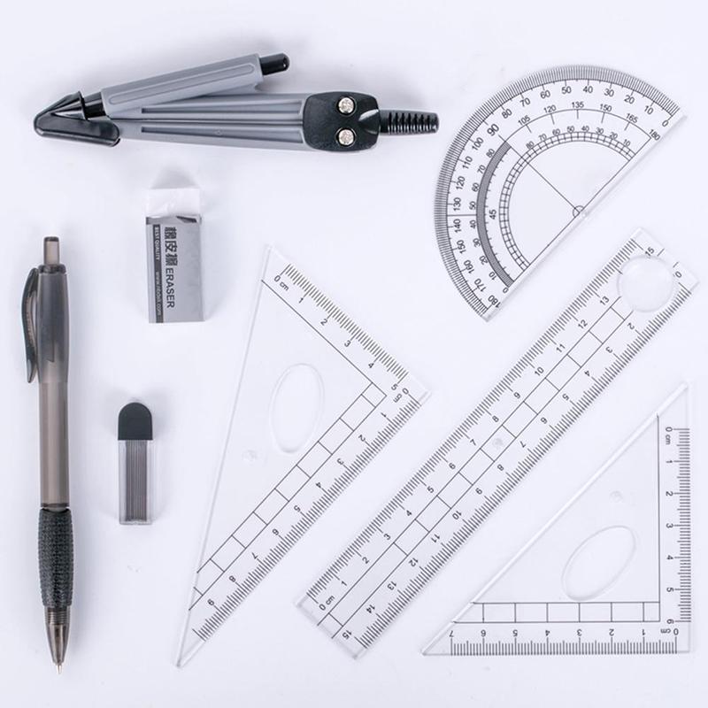8 stk/sæt bærbar matematik geometri studie tegneværktøj kompas blyant lineal viskelæder sæt skole stationært sæt