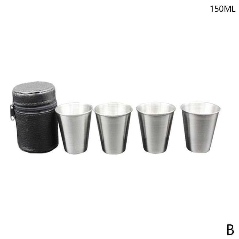 70ml/150ml sprit metallkopp rostfritt stål litet glas 4 koppar plus drickskopp set campingsprit vinglasset kaffemugg: B