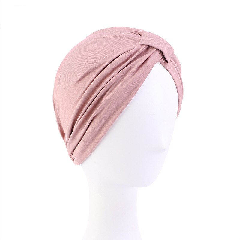 Indiase Vrouwen Modal Katoen Geplooide Hoed Chemo Haaruitval Kanker Tulband Motorkap Hoofd Sjaal Wrap Strech Bandana Cover Beanie Arabische cap: 07 Light Pink