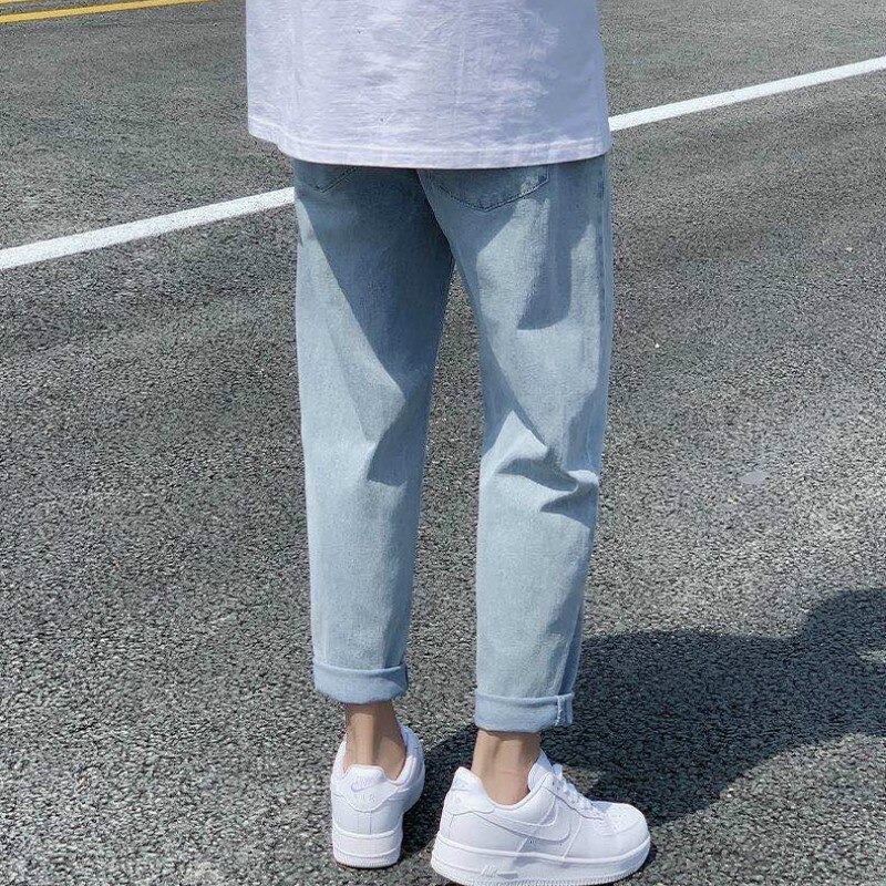 Männer Jeans Denim Solide Einfache Elastische Taille Kordelzug Plus Größe 3XL verlieren Gerade Koreanische Alle-spiel Studenten Neue lässig