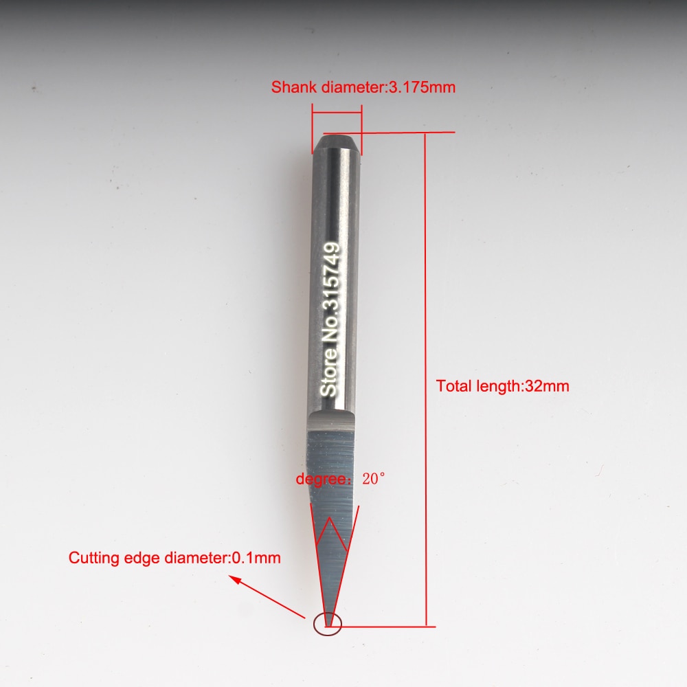 3.175mm Tungsten Bit 1/8" Shank 20 Degree V Shape Carbide PCB Engraving Bits CNC Router CNC Tools Acrylic Carving Frezer