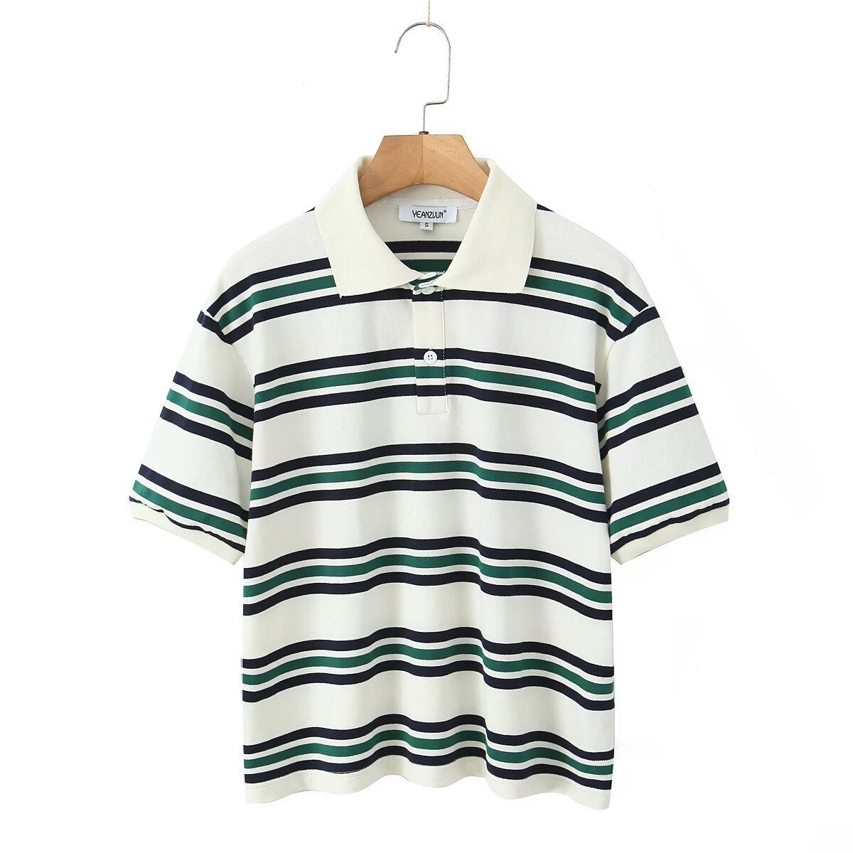 Sommer dame poloshirts dame langærmet crop top stribet vintage tøj poloshirts mujer streetwear afslappet toppe brun: S / Brun