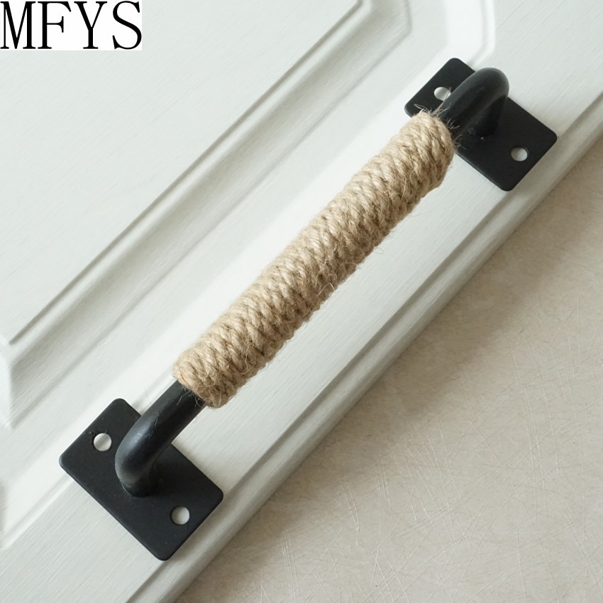 7.55'' 12.6'' Linen Thread Black Wooden Large Door Handles Unique Drawer Pulls Handles Rustic Kitchen Cabinet Handle Pull