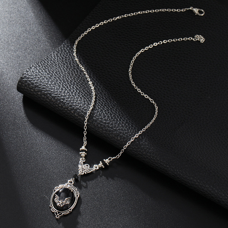 Punk Gothic Vampier Hanger Ketting Halloween Rock Victoriaanse Zilveren Omlijst Bat Cameo Ketting Voor Vrouwen Mannen Unisex Sieraden