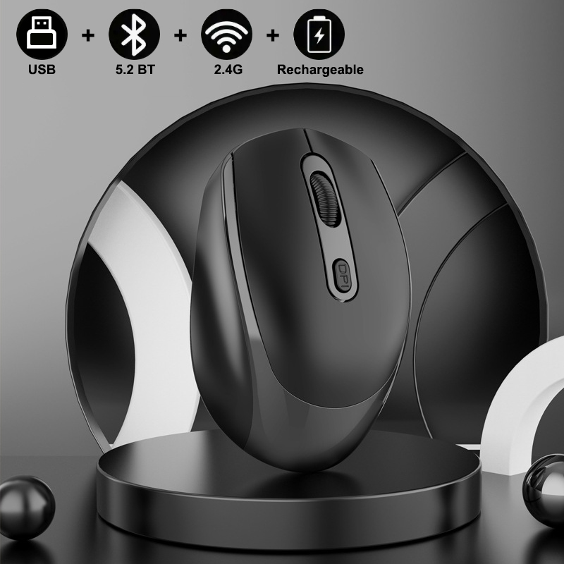 Bezprzewodowa mysz kompatybilna z Bluetooth 2.4G przenośna ergonomiczne myszy do laptopa Tablet Notebook biurowy ładowalna mysz do gier: WHITE