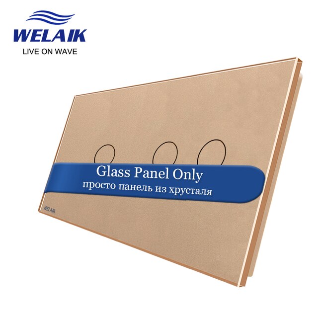 Welaik Eu 2Frame 151*80Mm 1Gang Led Licht Muur Touch Switch White Crystal Gehard Glas Panel alleen Diy Onderdelen A2911W1: 1-2 Gold