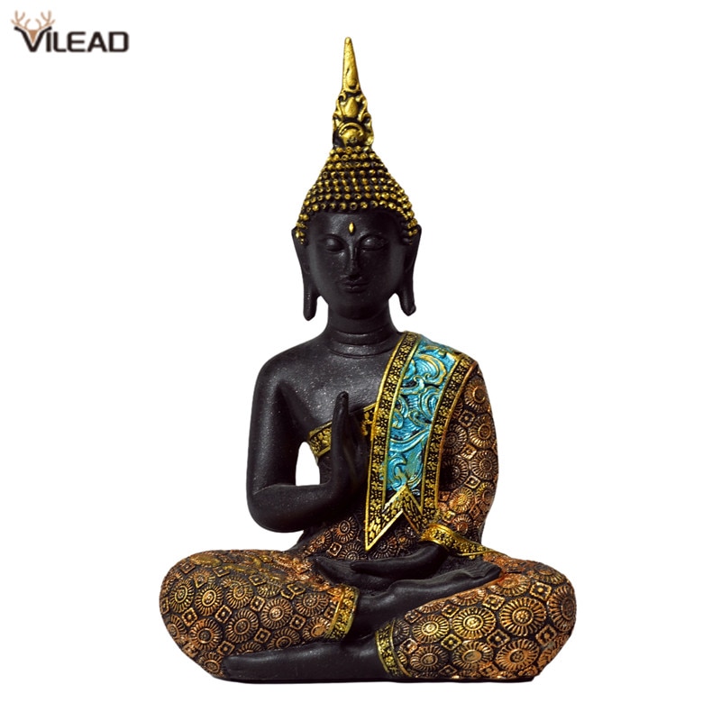 Estatua de Buda tailandés VILEAD de 16cm, figuritas de resina de Buda tailandés, decoración del hogar para sala de estar Fengshui