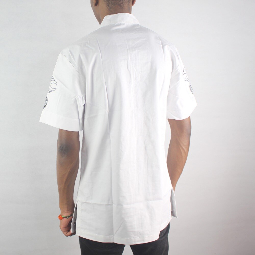 Weiß Glück Stickerei männer Ethnische Tops Kragen Kurzarm Muslimischen Shirts für Männliche Sommer Tragen Футболка мужская
