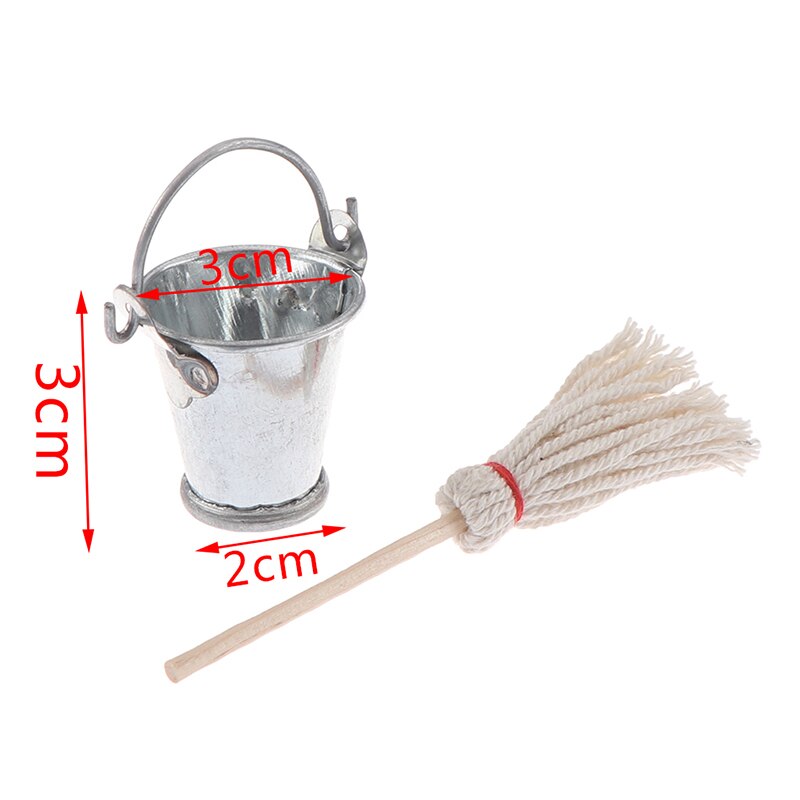 Schaal 1:12 Poppenhuis Miniatuur Keuken Tuin Mop Emmer Classic Pretend Play Meubels Leuke Speelgoed Presents