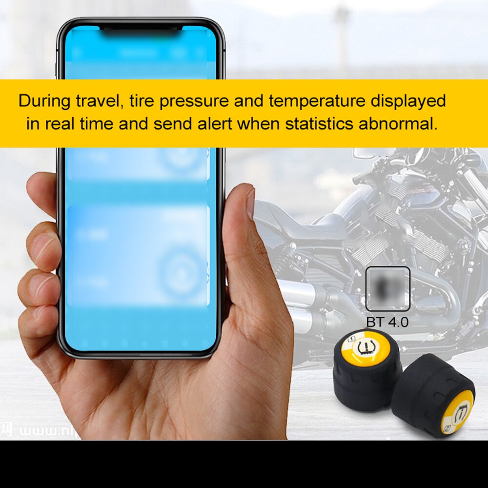 Draadloze  bt 4.0tpms -bandenspanningscontrolesysteemkit met energiezuinige mobiele telefoon-app voor detectie van de bandenspanning van motorfietsen