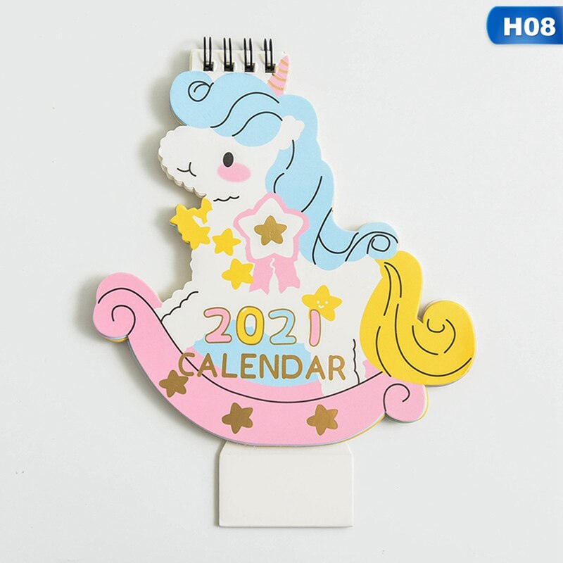 2021 tegneserie dyr enhjørning desktop kalender dobbelt tidsplan planlægning årlig kawaii dagsorden tabel kalender kontorartikler