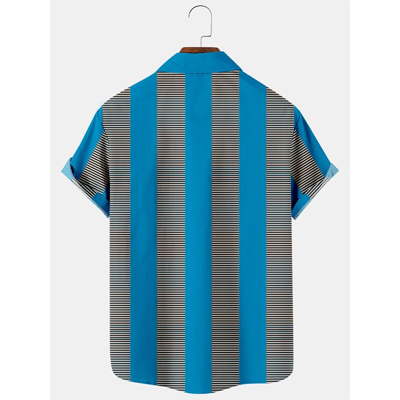 Zomer Shirts Voor Mannen Geel Gestreepte 3d Digital Printing Trend Losse Korte Mouwen Heren Shirts Top