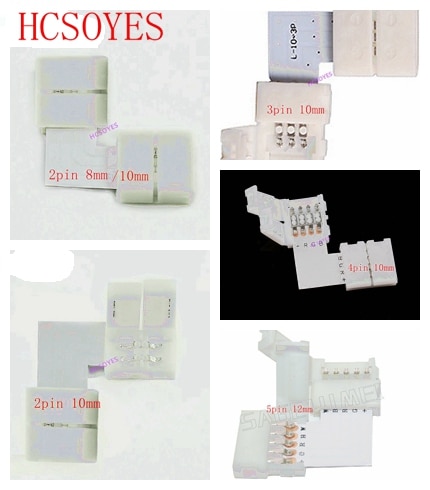 10 set L Shape Connector 2 pin/3 pin/4 pin/5pin solderless For 8mm/10mm/12mm led connector for 5050/3528/2811/ws2812b LED Strip