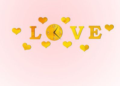 Reloj de pared de 3D, reloj de pared adhesivo con espejo, pegatina de reloj grande, decoración para el hogar, , pegatinas de pared DIY: LOVE gold