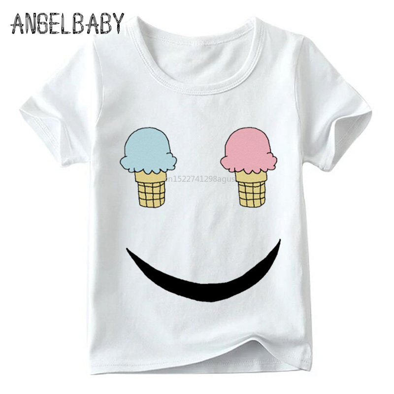 Ijs Glimlach Gezicht Print Kinderen Grappige t-shirt Jongens en Meisjes Zomer Korte Mouw Tops Kids Zachte Witte T-shirt, ooo5041