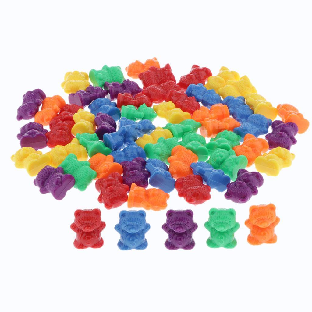 6 farbige regenbogenbär-spielsteine für kinder, die dem sortieren entsprechen