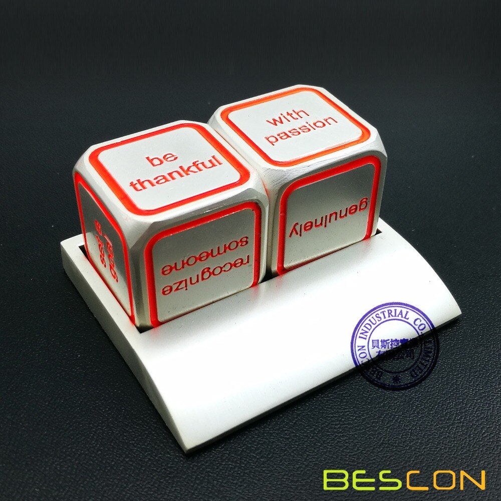 Bescon Promotionele Motivatie Solid Metallic Dobbelstenen Set, 2 Stuks Motivatie Desktop Metal Dice Set Een Inch D6 Matt Silver