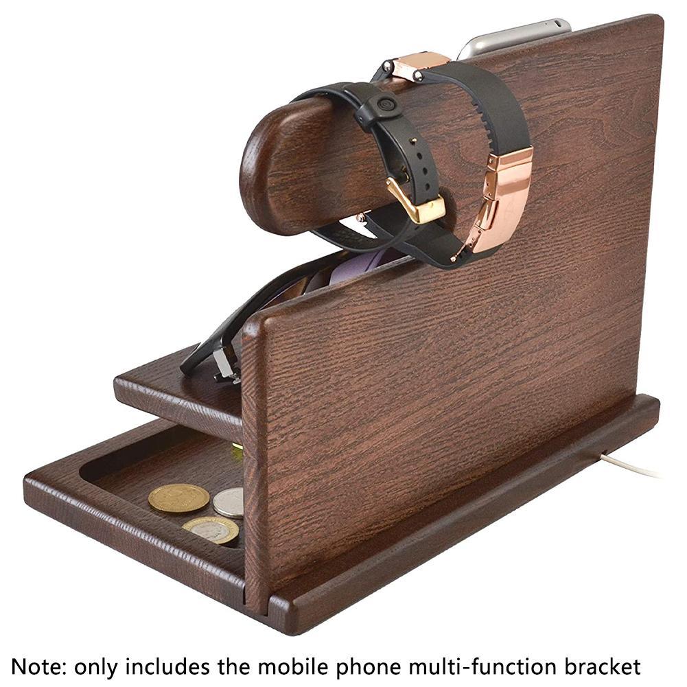 1pcs Wood Phone Docking Station Home Office Storage Supplies Multifunctional Desktop Mobile Phone Holder Easy To Assemble