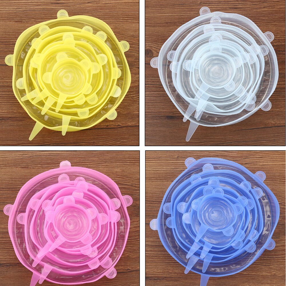6 uds tapas elásticas de silicona tapa Universal de silicona tapa de olla de silicona tapa de cocina de alimentos cubierta fresca de microondas