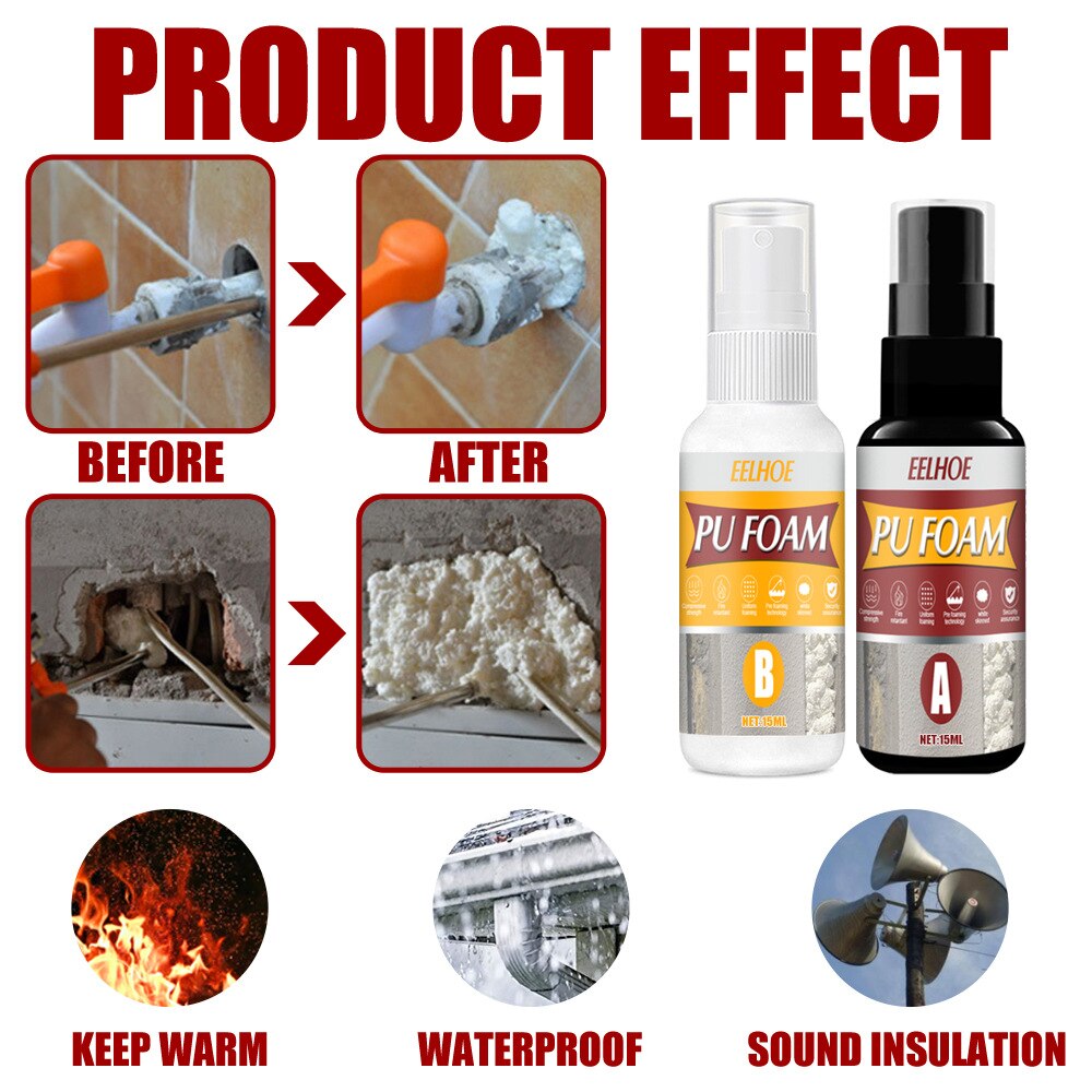 2pcs Polyurethane Blowing Agent PU Foaming Agent Waterproof Home Bathroom Window Door Repair Tools Polyurethane Blowing Agent