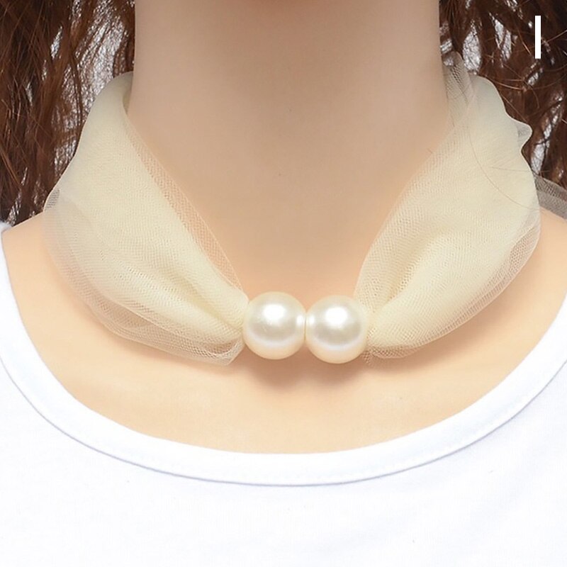 Lace Pearls Ring Scarf Ladies Korean Style Simple Mother's Day Pure Color Temperament 80*70CM Soft Spring Summer Scarf: I