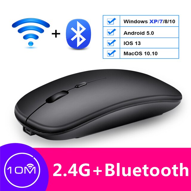 Draadloze Muis Oplaadbare Bluetooth Mouse Geruisloze Mause Wifi Muizen Usb Muizen Voor Pc Desktop Laptop Accessoires Ergonomische Muis: Bluetooth Black