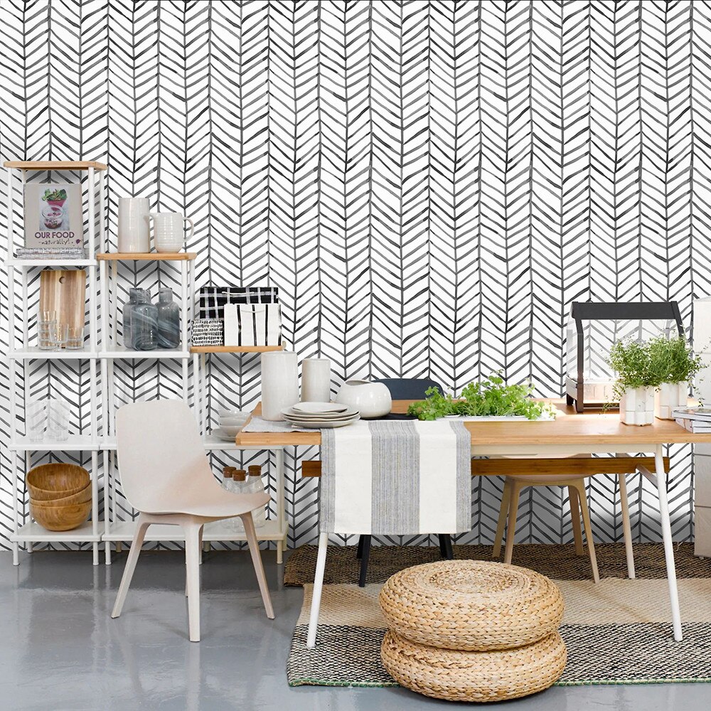 1M/3M/6M Moderne Streep Schil En Stok Zwart Wit Vinyl Zelfklevende Behang Visgraat contact Papier Voor Slaapkamer Home Decor