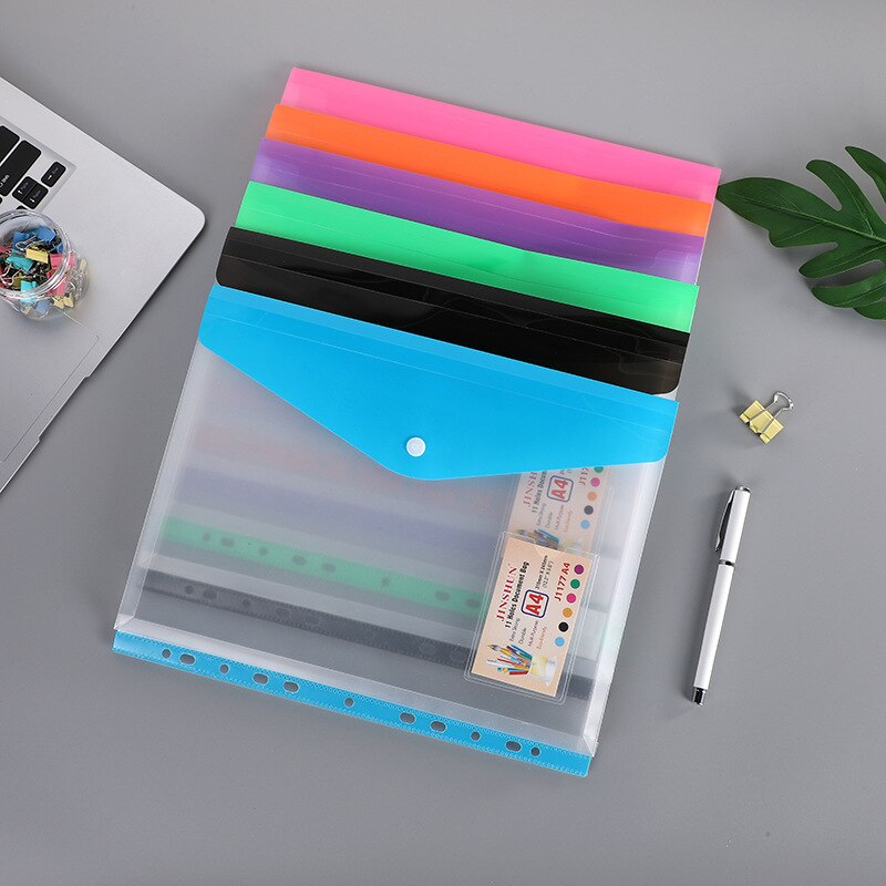 6pcs Poly Envelope Folder For A4 Document Organizer Transparent Waterproof File Bag with Snap Button Closure Pouch School Office